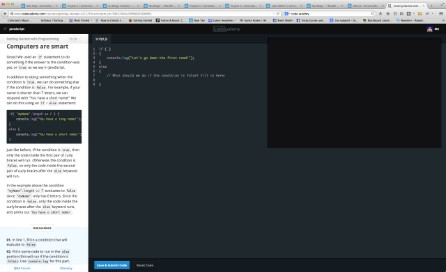 Example page of code academy 